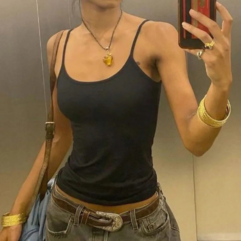Women's Slim Fit Black Spaghetti Strap Cami Top